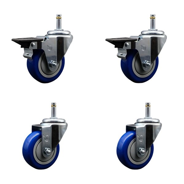Service Caster 3.5'' Blue Poly Wheel Swivel 7/16'' Grip Ring Stem Caster Set 2 Brakes, 4PK GR20S3514-PPUB-BLUE-PLB-716138-2-S-2 - main
